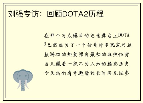 刘强专访：回顾DOTA2历程