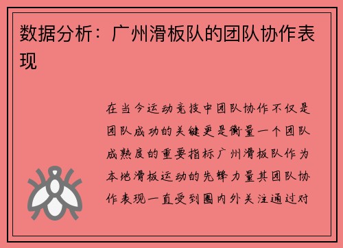 数据分析：广州滑板队的团队协作表现