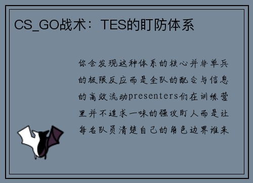 CS_GO战术：TES的盯防体系
