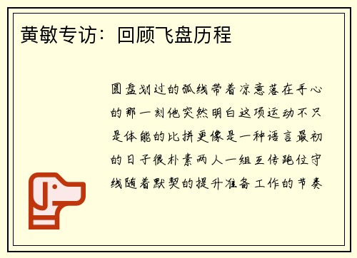 黄敏专访：回顾飞盘历程
